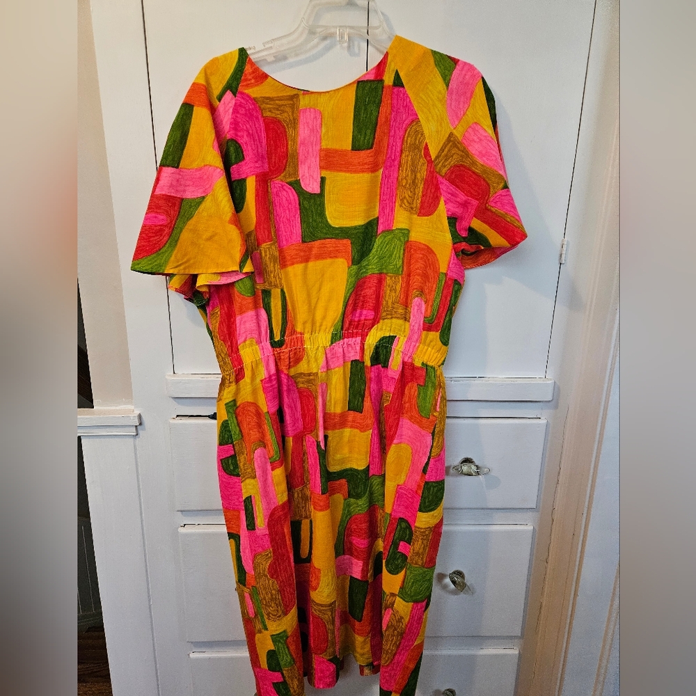Colorful Abstract Print 1960s Dress
